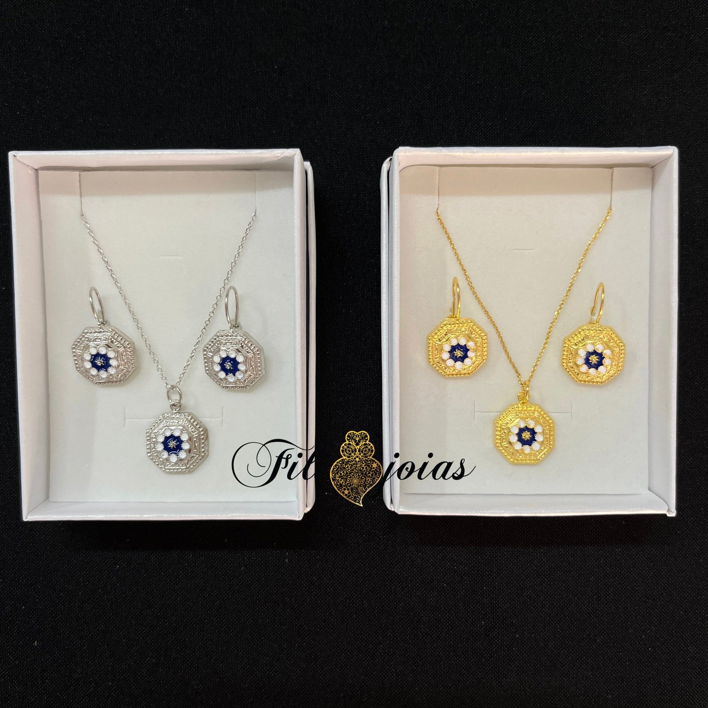 Conjunto Rosinha de Portugal esmalte invertido