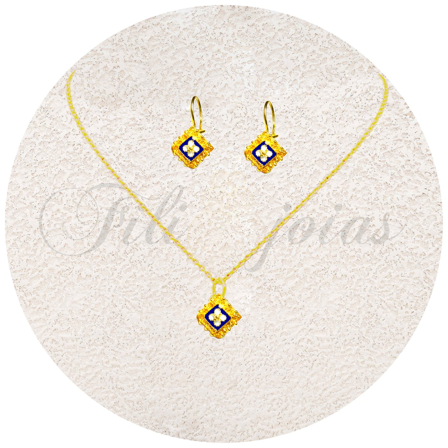 Conjunto Losango de Esmalte com Caramujos (tamanho S)