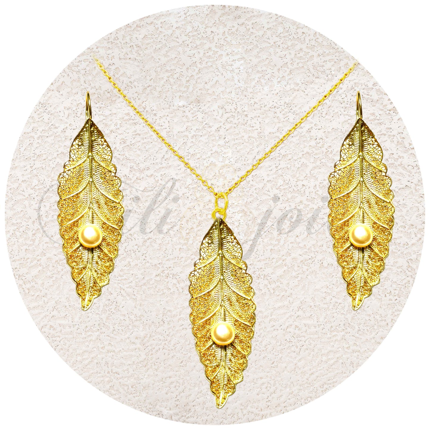 Conjunto Folha de Filigrana com Pérola