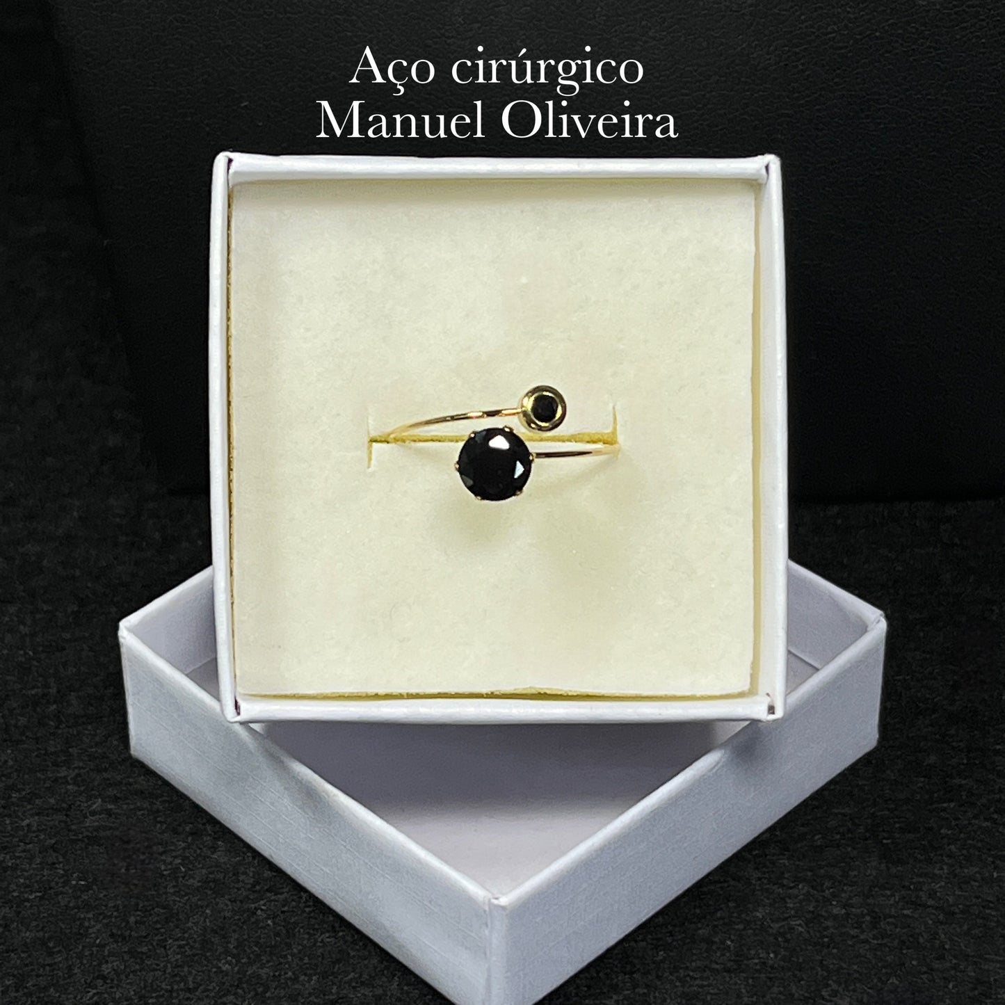 •Anel Duas Zircónias em Aço Cirúrgico Hipoalergênico