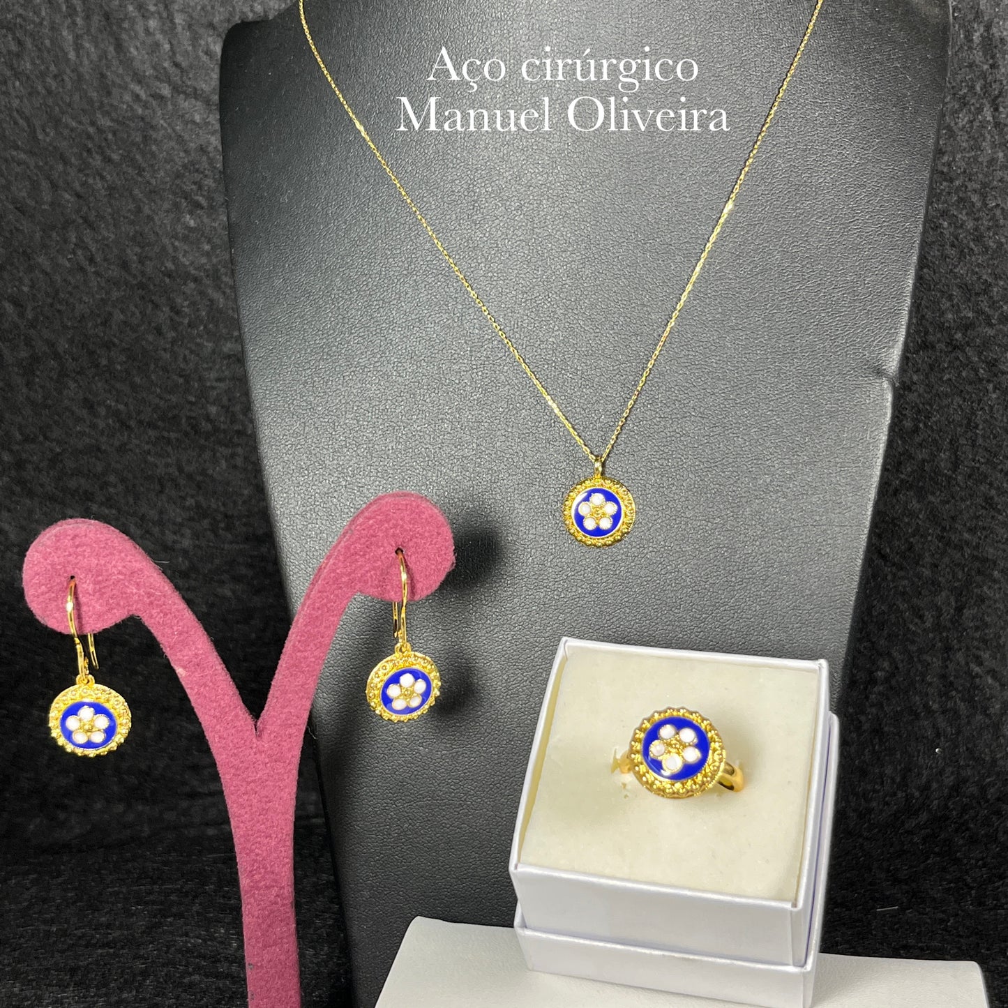 •Conjunto Rosinha de Portugal Aço Cirúrgico Hipoalergênico