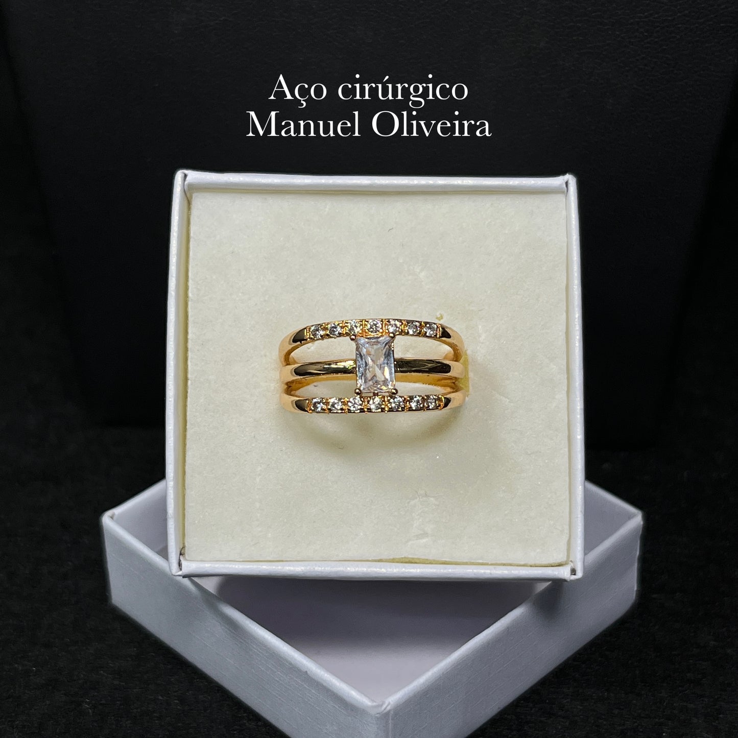 •Anel Zircónias em Aço Cirúrgico Hipoalergênico