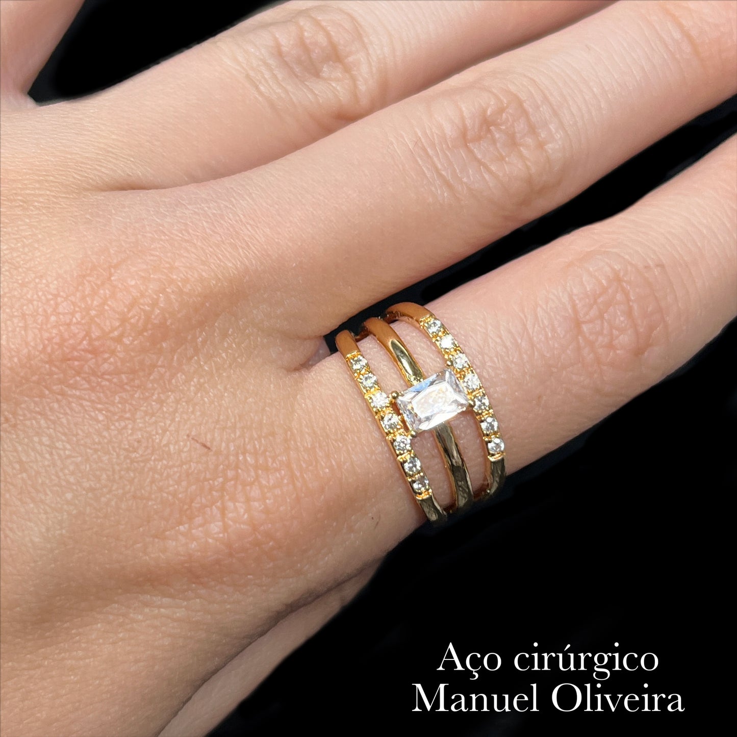 •Anel Zircónias em Aço Cirúrgico Hipoalergênico