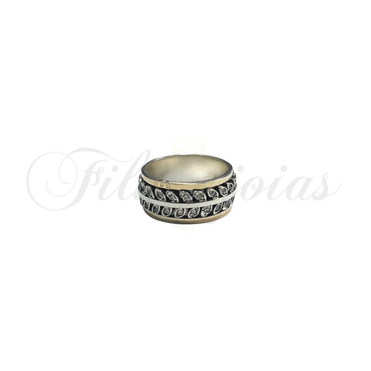 Anel Folhas de Zircónias Prata e Ouro