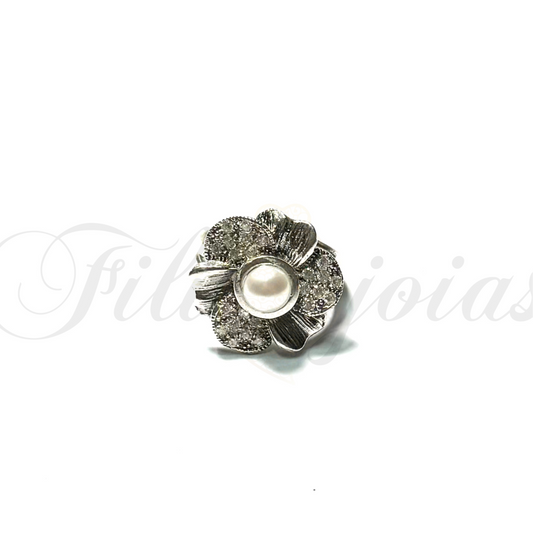 Anel Flor de Zircónias Brancas
