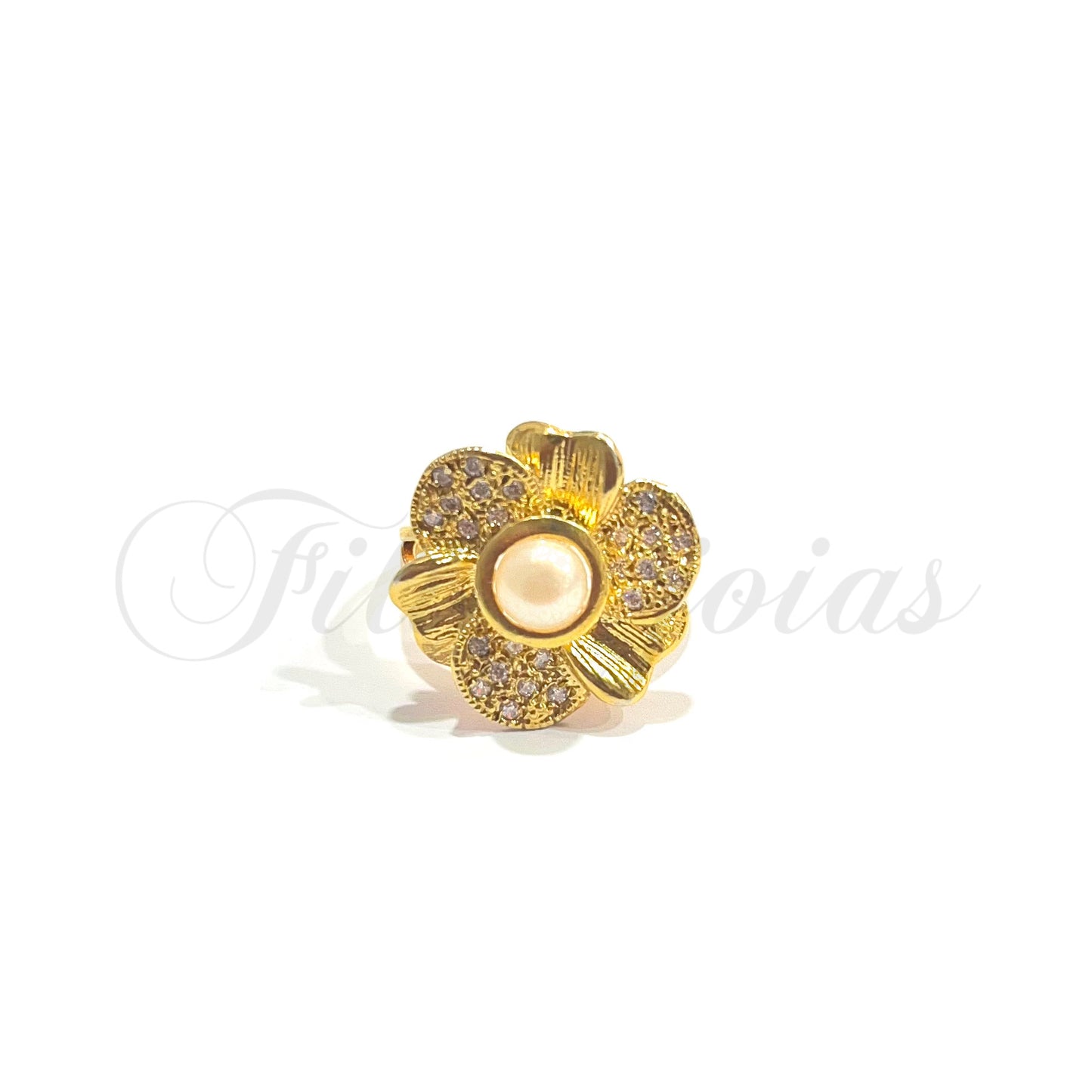 Anel Flor de Zircónias Brancas