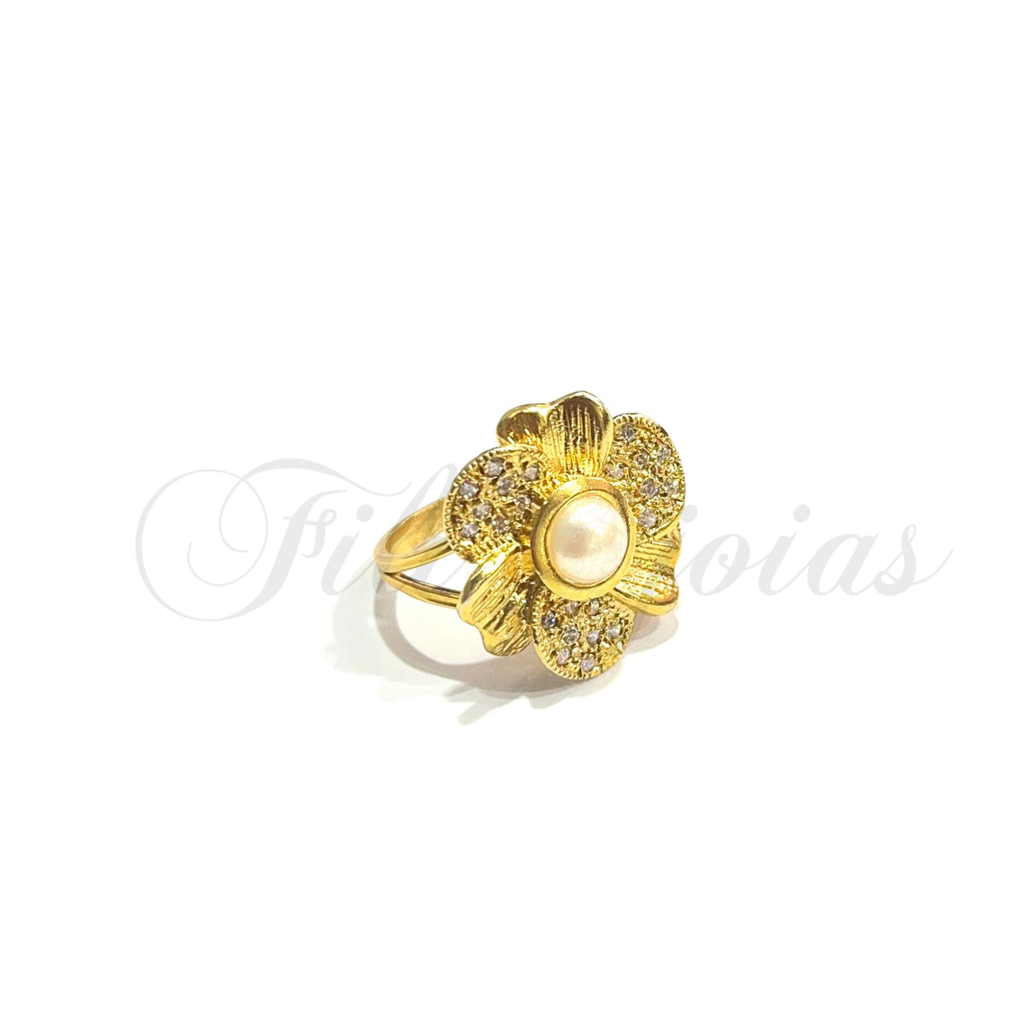 Anel Flor de Zircónias Brancas