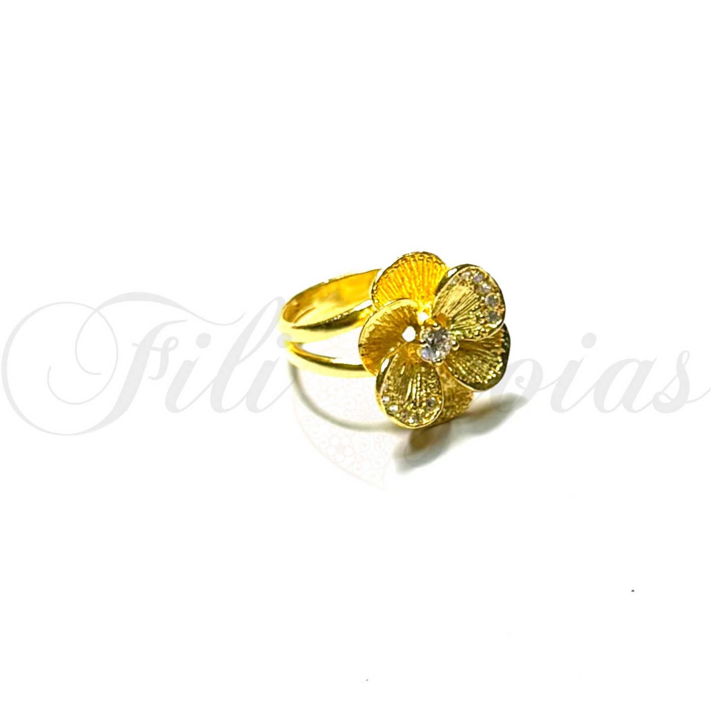 Anel Flor de Zircónias Brancas (estilo 2)