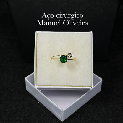 •Anel Duas Zircónias em Aço Cirúrgico Hipoalergênico